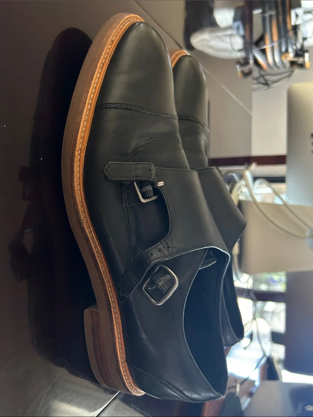 Gordon Rush Black Leather Slip-On Loafer with Contrast Stitching Size 9